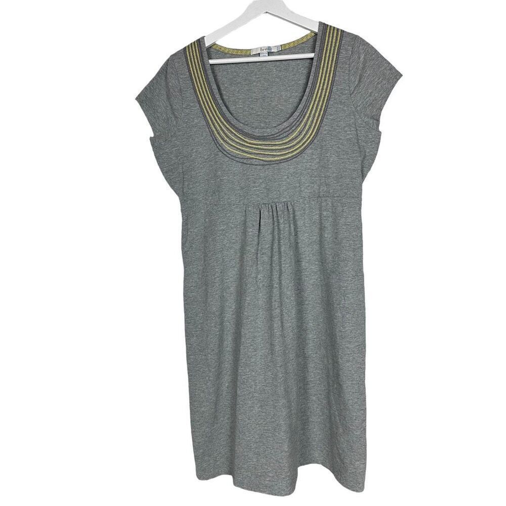 Boden Women's Embroidered Necklace Short Sleeve Gray Dress Size 12R